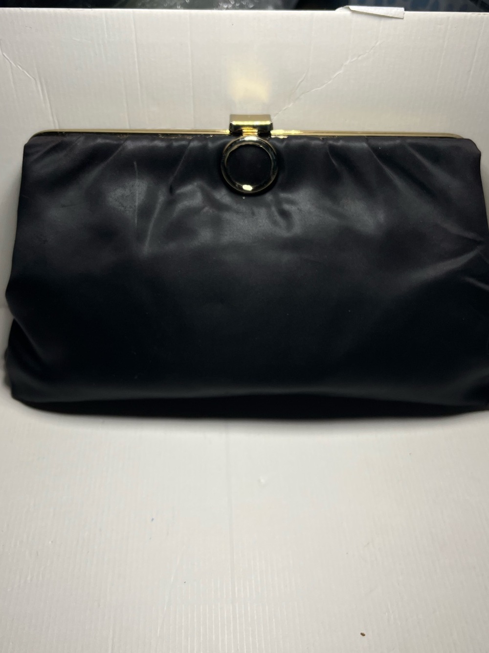 Black Satin Frame Clutch with Gold Accent
